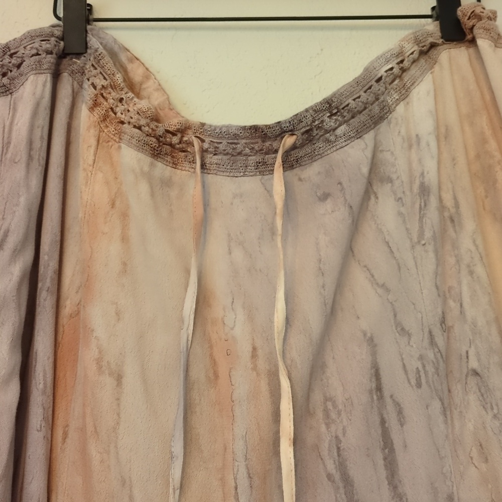 XCVI high low tie dye Bohemian maxi skirt lace waist and waist tie adjustable 1X - Picture 4 of 8
